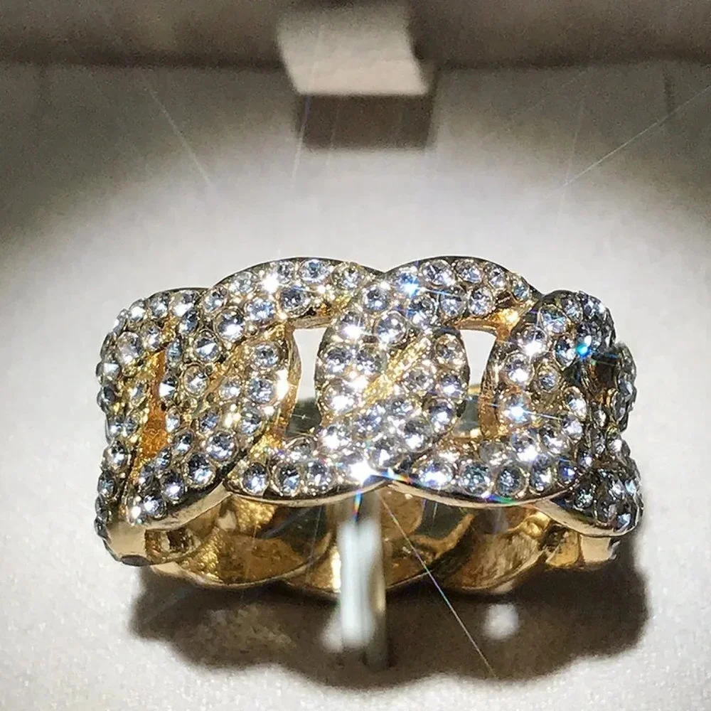 🌸Crystal Zircon Hip Hop Iced Out 18K Gold Plated Mens Diamond Ring, UNVN12381 - Picture 6 of 10